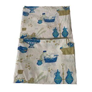 VTG Curtain 2 Panel Kitchen Retro Vegetables Basket Oil Vinegar Fabric Remnant